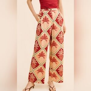 Farm Rio X Anthropologie Red and Cream Wide Leg Pants